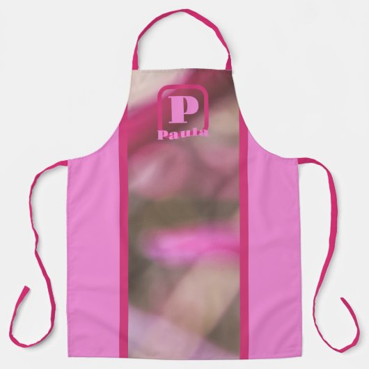 ピンクマゼンタとトープ抽象芸術シックモノグラムの エプロン (正面)