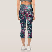 ピンクマゼンタグリーンブルーティール（緑がかった色）牡丹&バラ花 カプリレギンス (裏面)