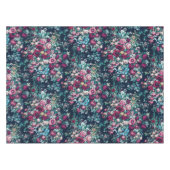 ピンクマゼンタグリーンブルーティール（緑がかった色）牡丹&バラ花 テーブルクロス (正面(横))