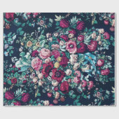 ピンクマゼンタグリーンブルーティール（緑がかった色）牡丹&バラ花 ラッピングペーパー (フラット)