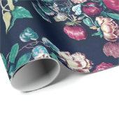 ピンクマゼンタグリーンブルーティール（緑がかった色）牡丹&バラ花 ラッピングペーパー (ロールコーナー)