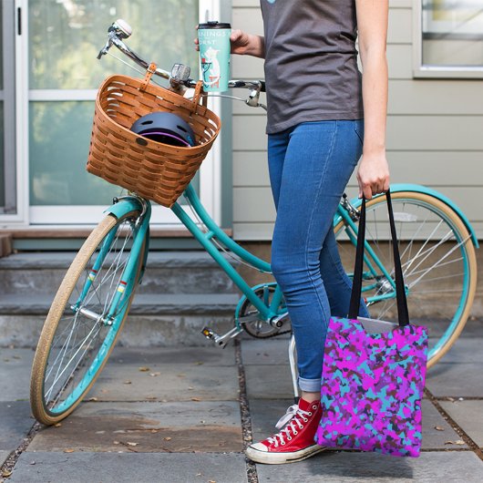 ピンクマゼンタターコイズ迷彩迷彩柄パターン トートバッグ