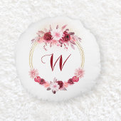 ピンクマゼンタフローラコテージリースファミリーモノグラム ラウンドクッション