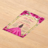 ピンクマゼンタフローラプリンセス金ゴールドアーチキンセアニェラ アクリル招待状 (レイダウン)