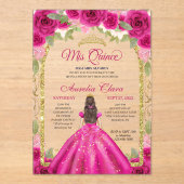 ピンクマゼンタフローラプリンセス金ゴールドアーチキンセアニェラ アクリル招待状 (正面)