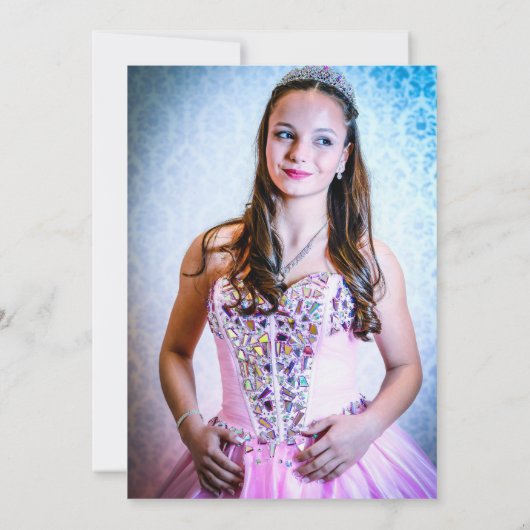 ピンクマゼンタフローラ幾何学写真キンチェニェラ 招待状 (裏面)