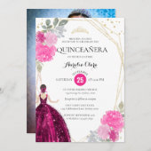 ピンクマゼンタフローラ幾何学写真キンチェニェラ 招待状 (正面/裏面)