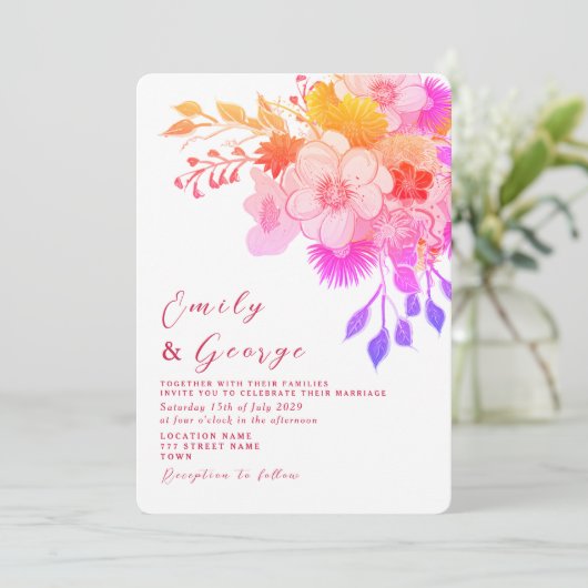 ピンクマゼンタフローラ結婚式招待状 招待状 (スタンド正面)