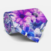 ピンクマゼンタブルーのフローラルパターン ネクタイ (ロール)