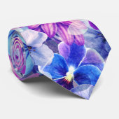 ピンクマゼンタブルーのフローラルパターン ネクタイ (ロール)