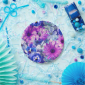 ピンクマゼンタブルーのフローラルパターン ペーパープレート (パーティー)