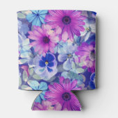 ピンクマゼンタブルーのフローラルパターン 缶クーラー (裏面)