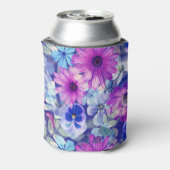 ピンクマゼンタブルーのフローラルパターン 缶クーラー (缶裏面)