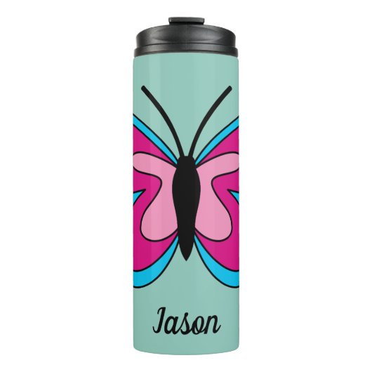 ピンクマゼンタブルーバタフライ |追加文字 タンブラー (正面)