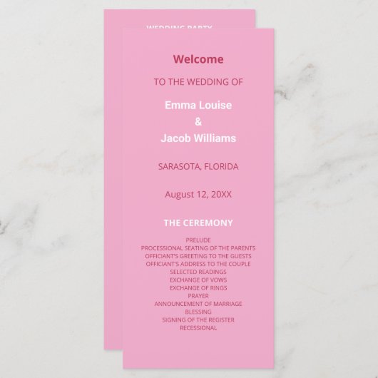 ピンクマゼンタモダン結婚式 プログラム (正面/裏面)
