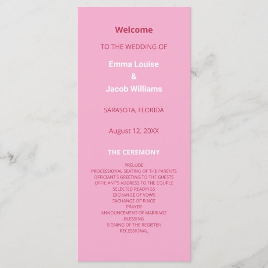 ピンクマゼンタモダン結婚式 プログラム (正面)