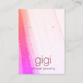ピンクマゼンタ水彩耳飾り表示ホルダー 名刺 (正面)
