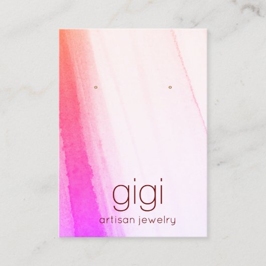 ピンクマゼンタ水彩耳飾り表示ホルダー 名刺 (正面)