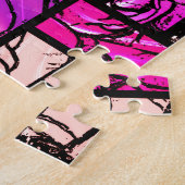 ピンクマゼンタ黒バラステンドグラスの外観 ジグソーパズル (側面)