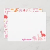 ピンクマゼンタDino恐竜スクリプト ノートカード (正面/裏面)