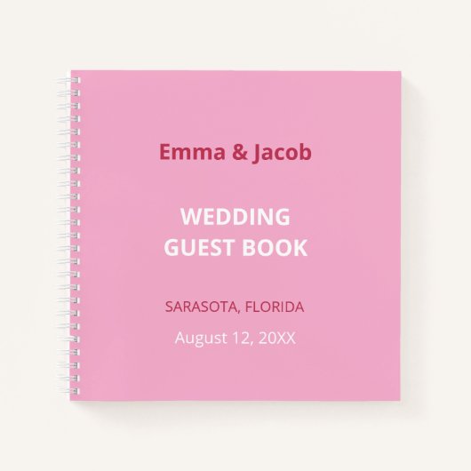 ピンクマゼンモダンタ結婚ーズゲストブック ノートブック (正面)