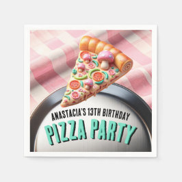 ピンクマッシュルームピッツァパーティー スタンダードカクテルナプキン