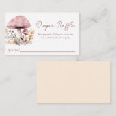 ピンクマッシュルームベイビーシャワーおむつラッフル エンクロージャーカード (正面/裏面)