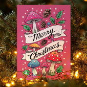 ピンクマッシュルームメリークリスマスウッドランド シーズンカード