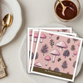 ピンクマッシュルーム素朴感謝祭のパーソナライズ スタンダードカクテルナプキン