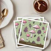 ピンクマッシュルーム素朴感謝祭のパーソナライズ スタンダードカクテルナプキン