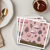 ピンクマッシュルーム素朴感謝祭のパーソナライズ スタンダードカクテルナプキン