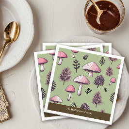 ピンクマッシュルーム素朴感謝祭のパーソナライズ スタンダードカクテルナプキン