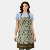 ピンクマッシュルーム素朴秋ビベスカスタムモノグラム エプロン (着用した状態)