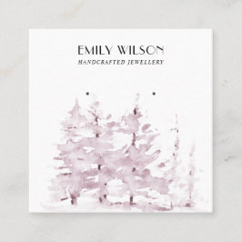 ピンクマツの木の冬の森のスタッドイヤリングディスプレイ スクエア名刺