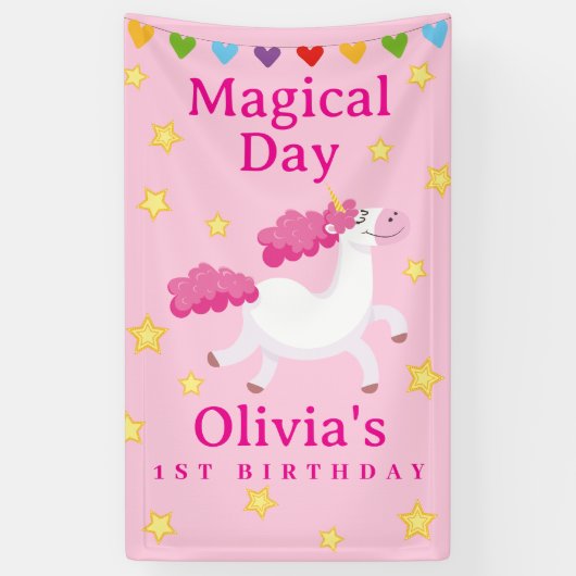 ピンクマディカルデー最初のユニコーン誕生日星 横断幕 (縦)