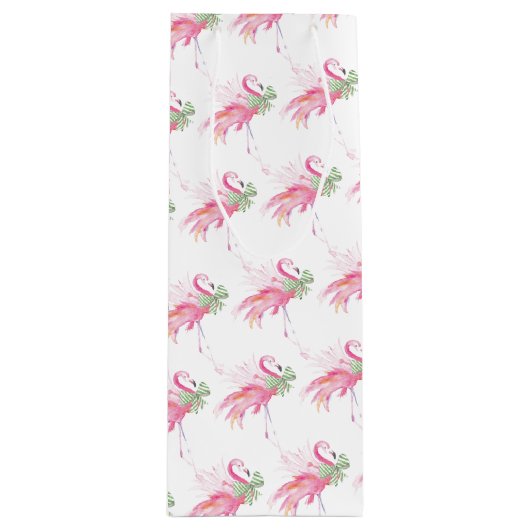 ピンクマフラミンゴクリスマスワイン抱き枕 ワインギフトバッグ (正面)