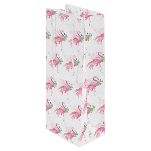 ピンクマフラミンゴクリスマスワイン抱き枕 ワインギフトバッグ (正面アングル)