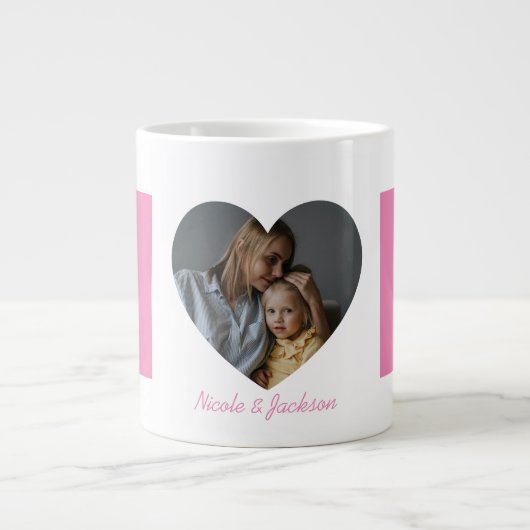ピンクママハート写真名母の日 ジャンボコーヒーマグカップ (正面)