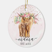 ピンクママベビーハイランドカウカーフマザー セラミックオーナメント (左)
