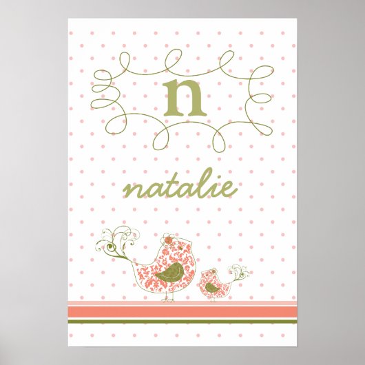 ピンクママ&ベビーバードモノグラムキッズウォールアートポスター ポスター (正面)