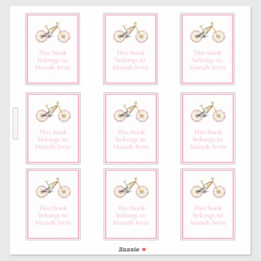 ピンクマリアマウンテンバイク蔵書票 シール (シート)