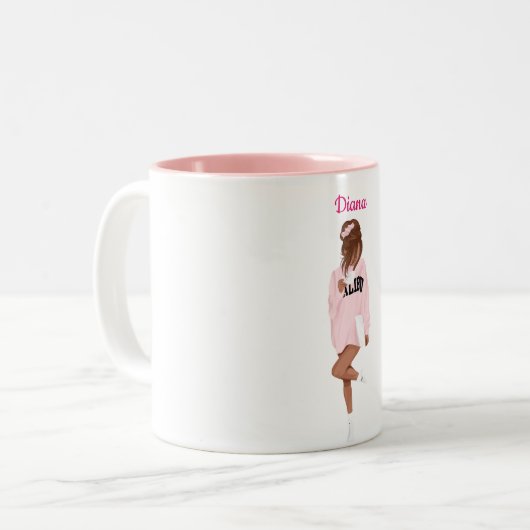 ピンクマリブの女の子のコパーソナライズされたーヒカスタムー ツートーンマグカップ (正面左)
