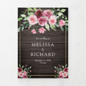 ピンクマルサラフローラアンパサンド木材QRコード結婚ズ 三つ折り招待状 (カバー)