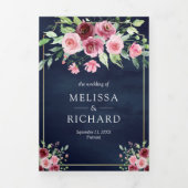 ピンクマルサラフローラアンパサンド海軍QRコード結婚ズ 三つ折り招待状 (カバー)