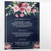 ピンクマルサラフローラアンパサンド海軍QRコード結婚ズ 三つ折り招待状 (内部最初)