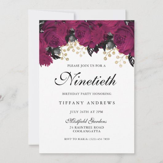 ピンクマルサラ花90thバースデーパーティー招待状 招待状 (正面)