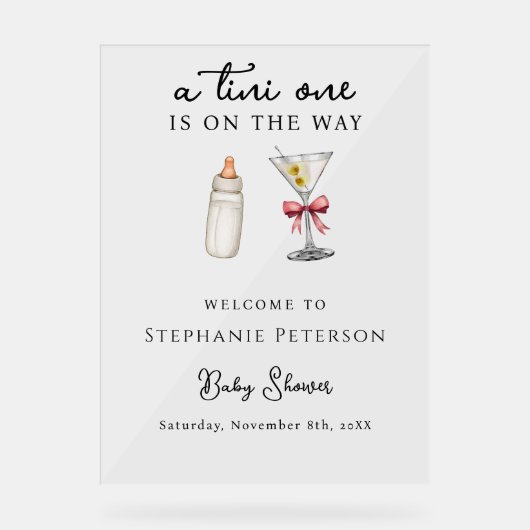 ピンクマルティニの赤ちゃんシャワーが途中にあるTini アクリルサイン (正面)