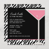 ピンクマルティーニとゼブラの模様 招待状 (正面/裏面)
