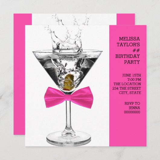 ピンクマルティーニ誕生日パーティー 招待状 (正面/裏面)