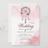 ピンクマルーン結婚のドリームキャッチャーのBoho All 招待状 (正面)